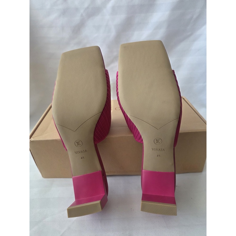 VIVAIA Jade Pitaya Pink Knit Square Toe Block Heel Mules Sandals EU 41 US 9.5 - Picture 9 of 13